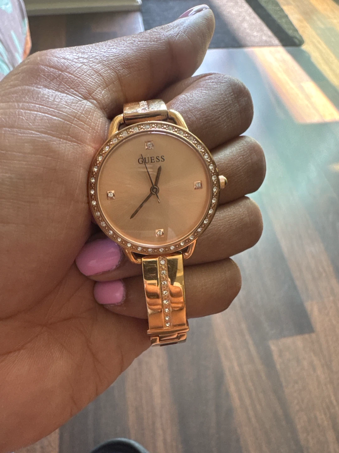 Guess Women's Rose Gold Tone Watch with Crystal Accents