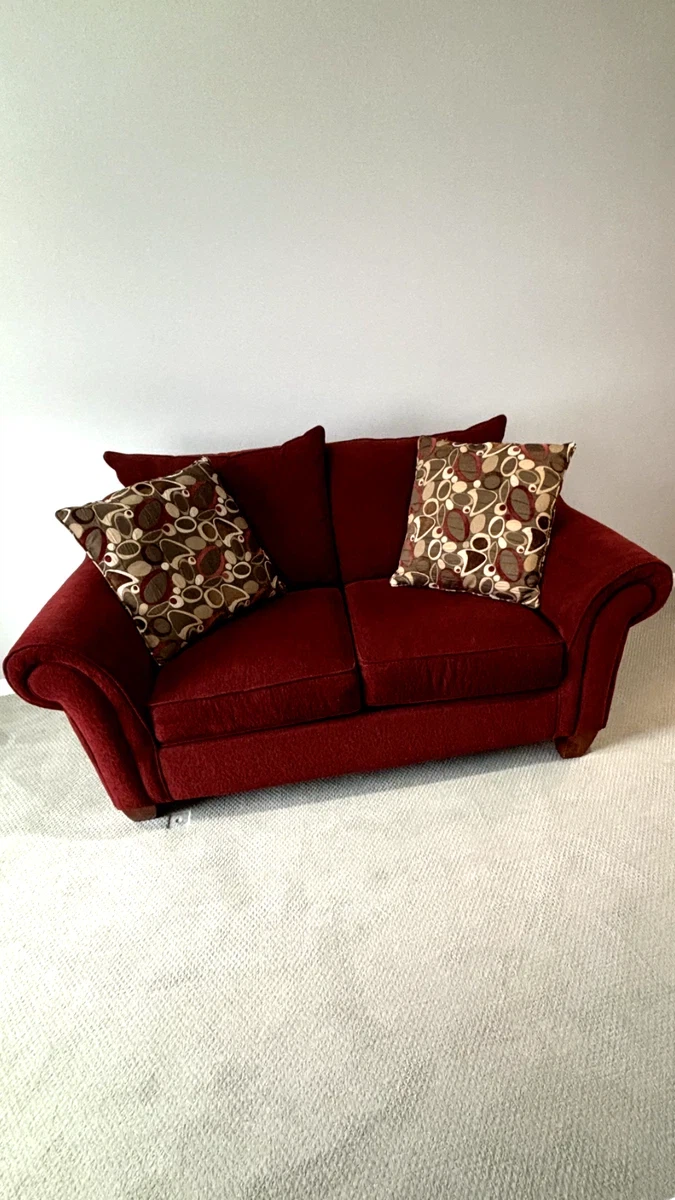 Red Loveseat Sofa with Accent Pillows