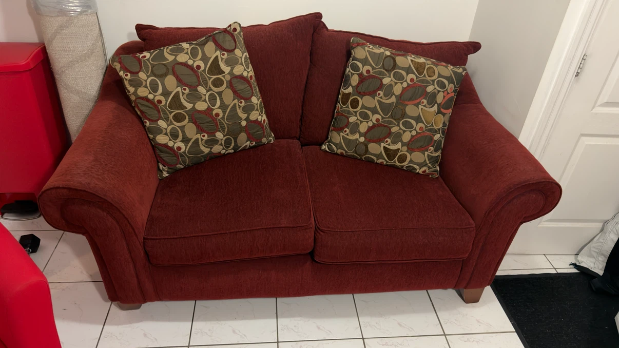 Red Loveseat Sofa with Accent Pillows - photo 3