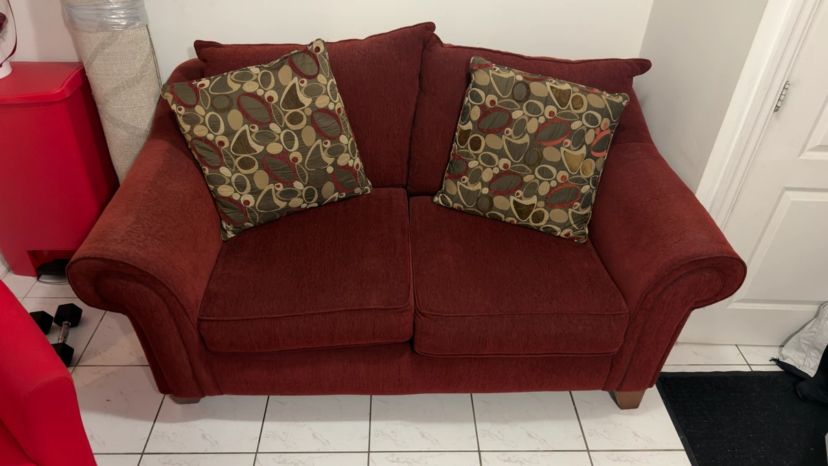 Red Loveseat Sofa with Accent Pillows - photo 4