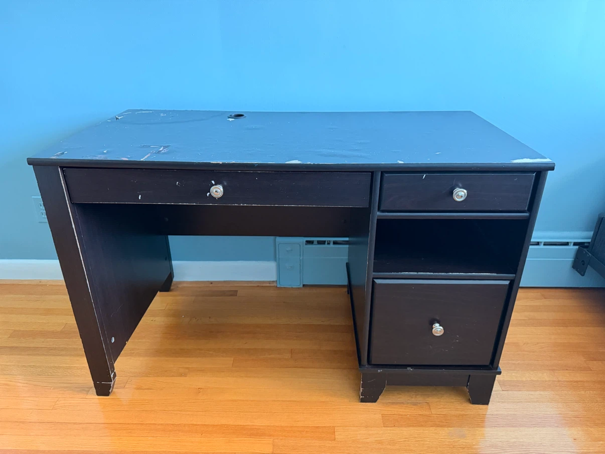 Dark Brown Desk with Drawers