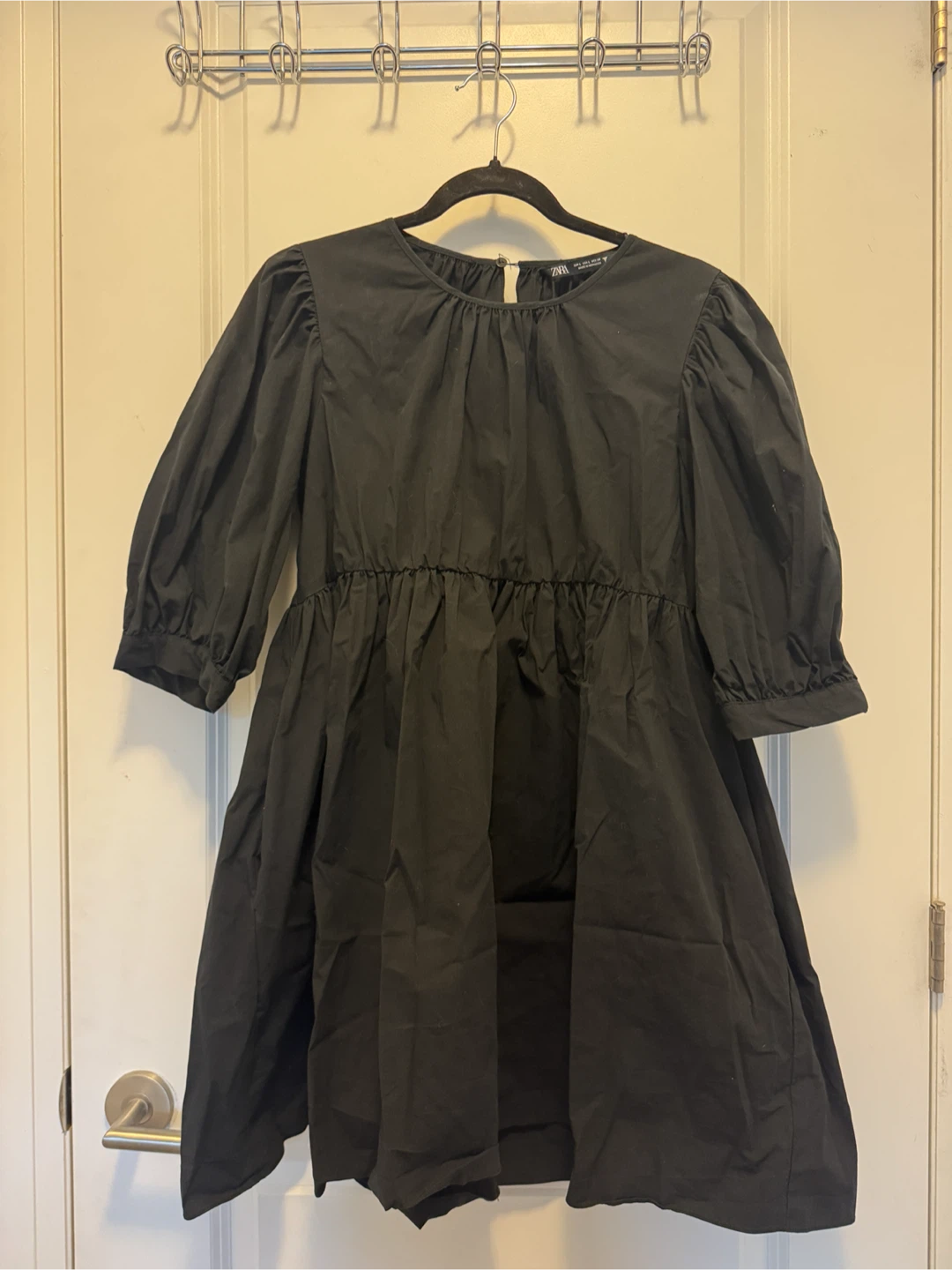 Zara Black Puff Sleeve Babydoll Dress