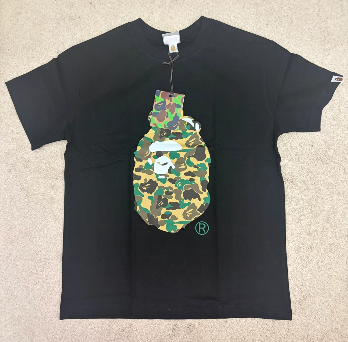 BAPE A Bathing Ape Black Camo Ape Head T-Shirt - Size M