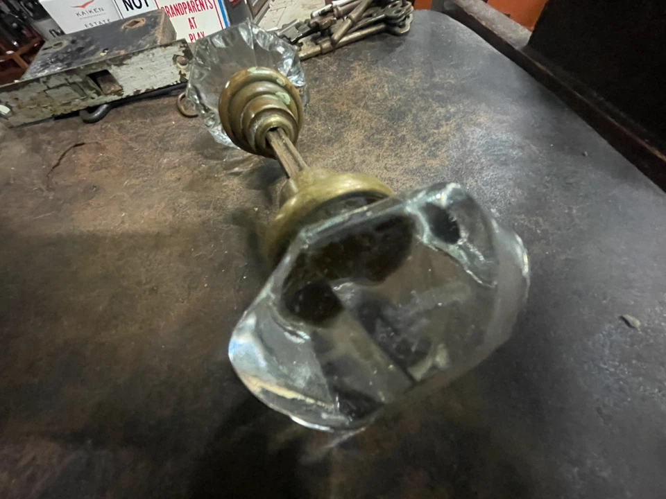 Super set of large antique Brass and Glass Door Knobs