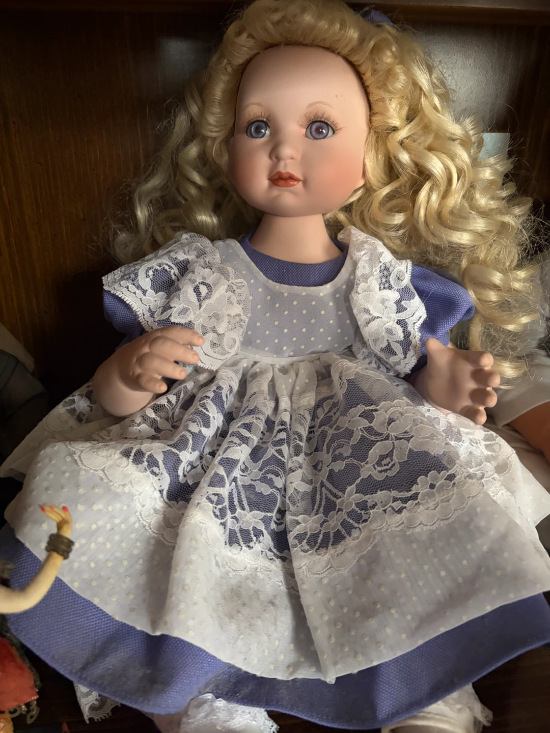 Vintage Porcelain Doll with Blonde Curly Hair