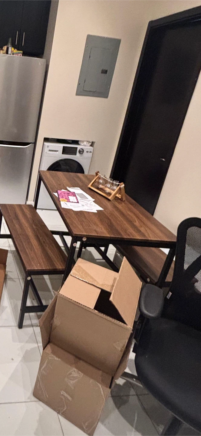 Wood Dining Table Set with 2 Benches- pick up July 31st