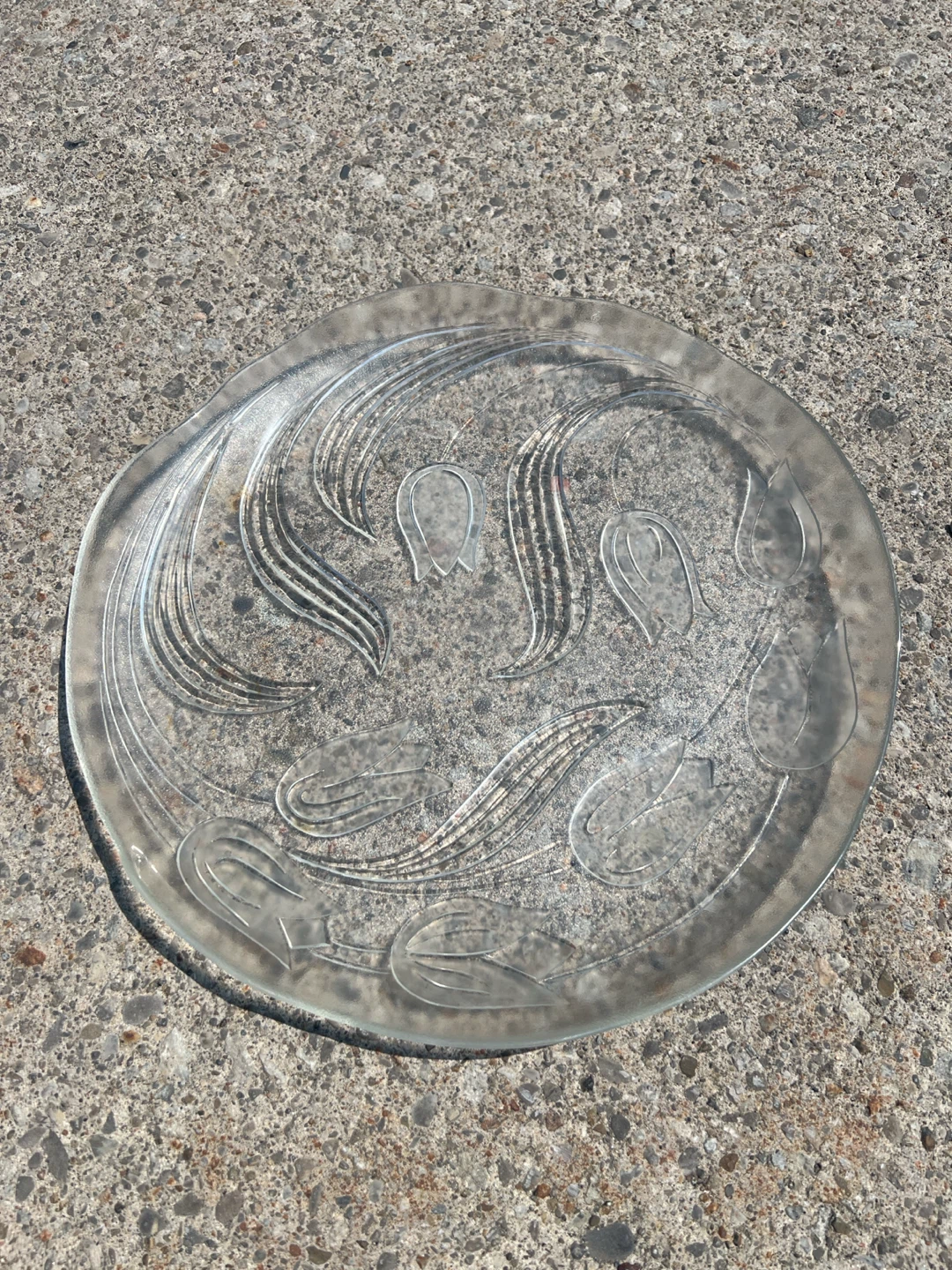 Clear Glass Serving Tray with Floral Design