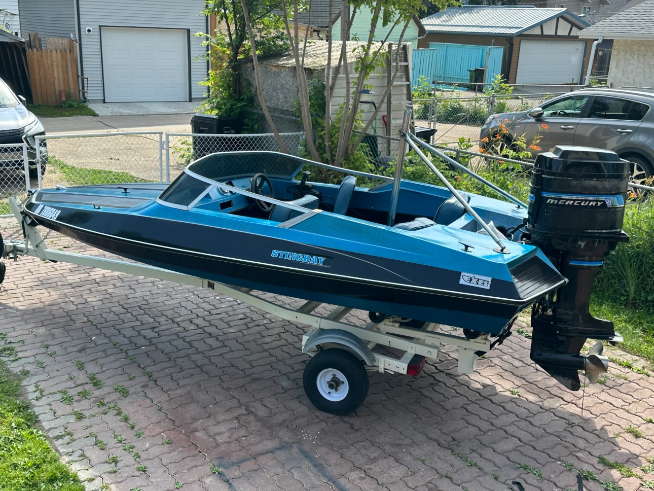 Blue Speed Boat with Mercury Outboard Motor - photo 2