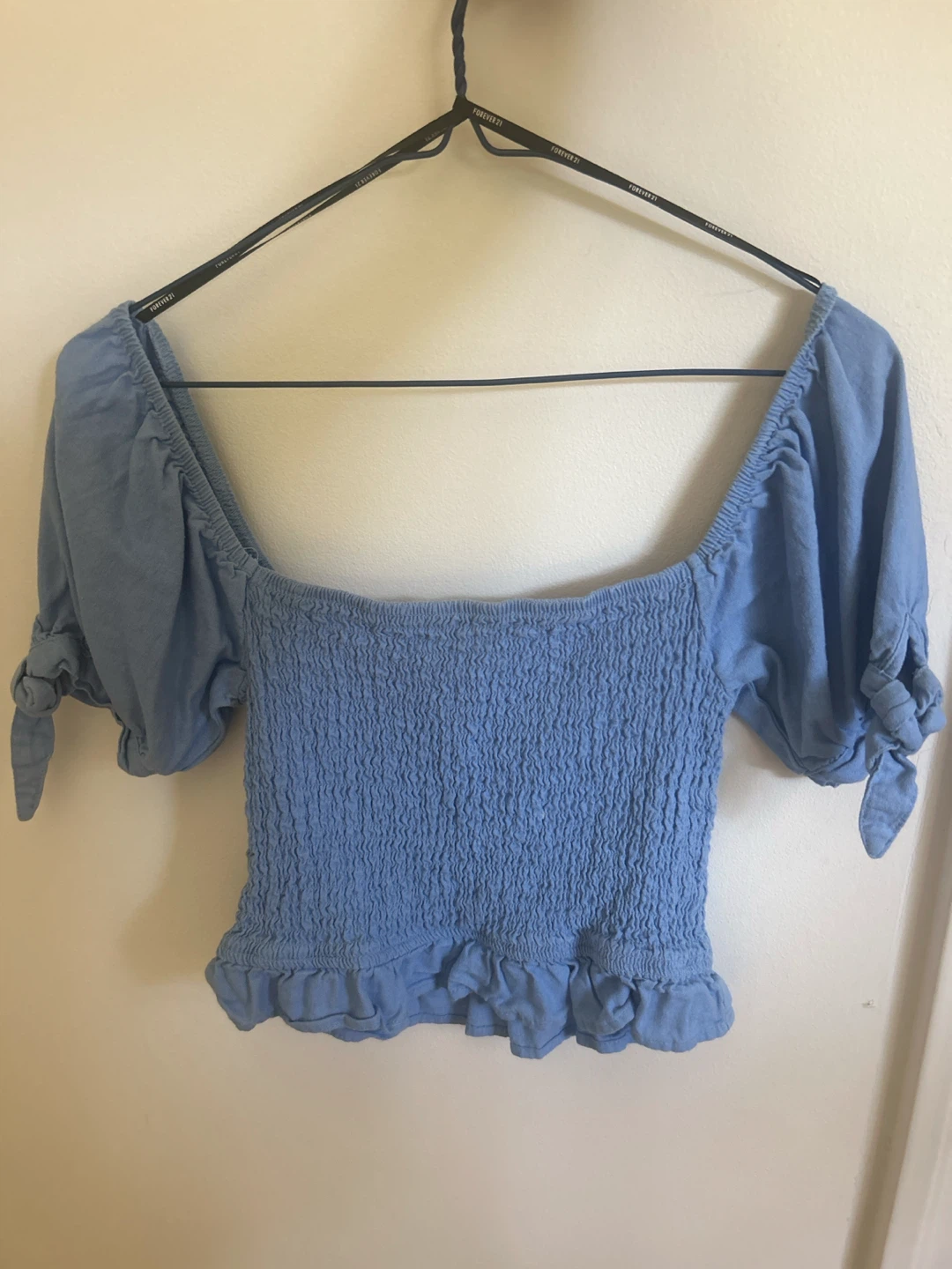 Forever 21 Blue Smocked Off-the-Shoulder Top