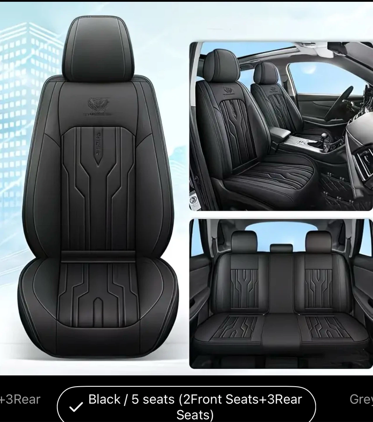Black Car Seat Covers for 5 Seats (2 Front + 3 Rear)