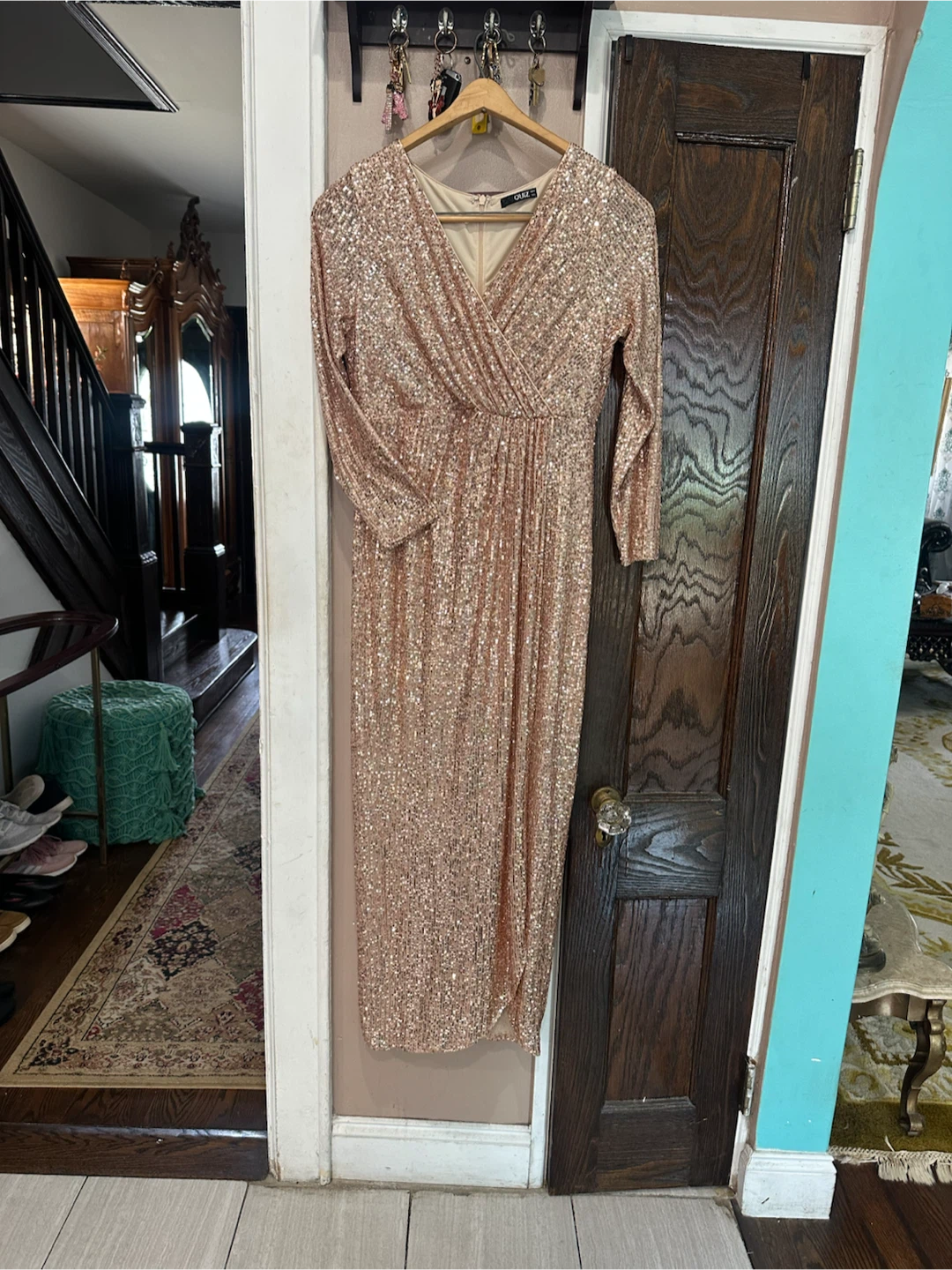 QUIZ Rose Gold Sequin Maxi Dress