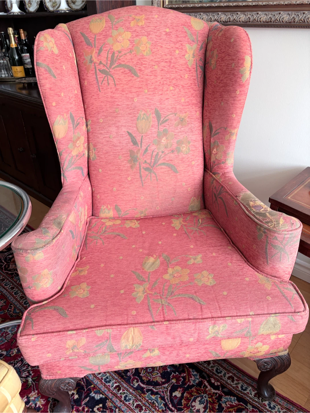 Red Floral Wingback Armchair