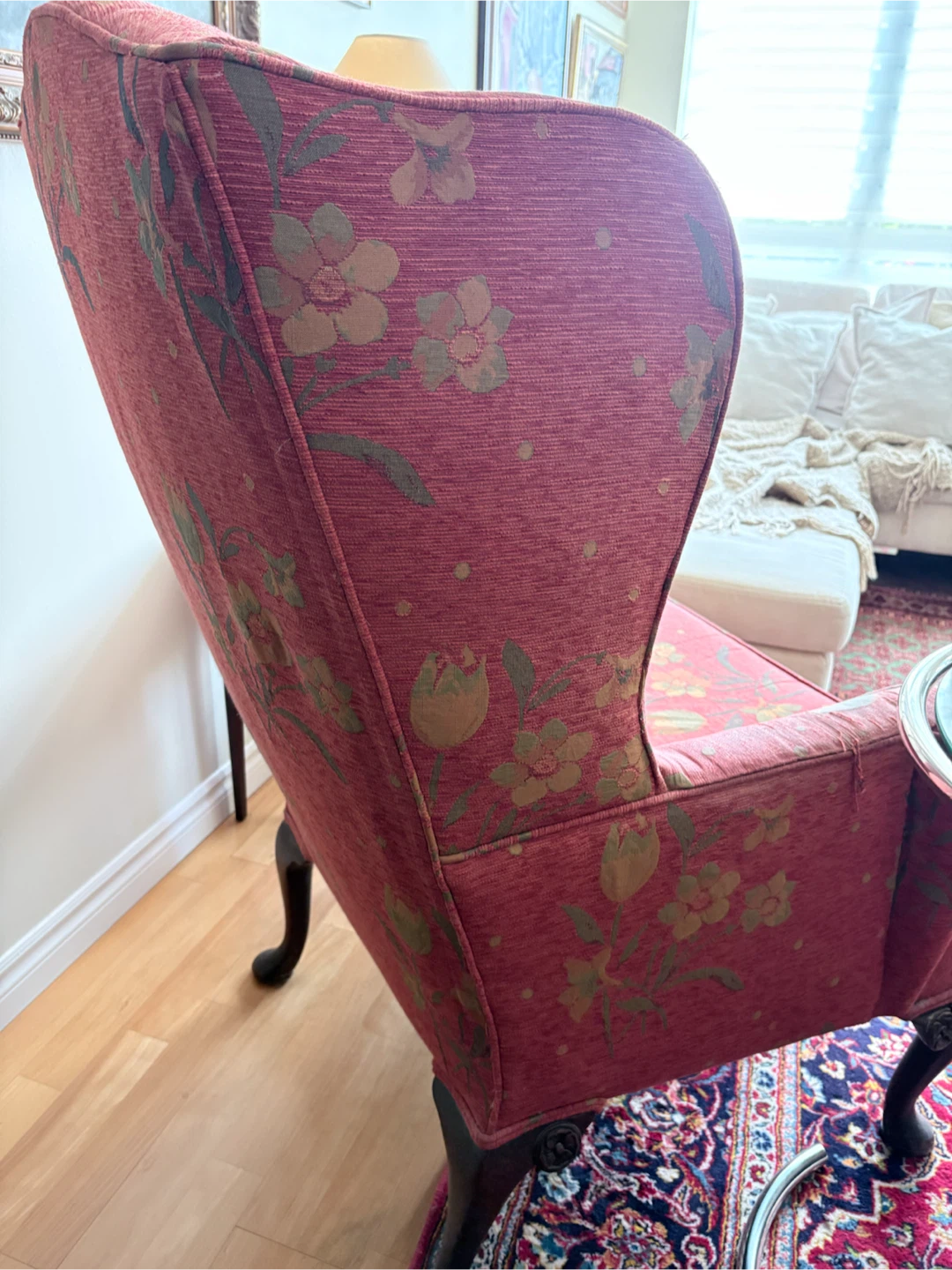 Red Floral Wingback Armchair - photo 2