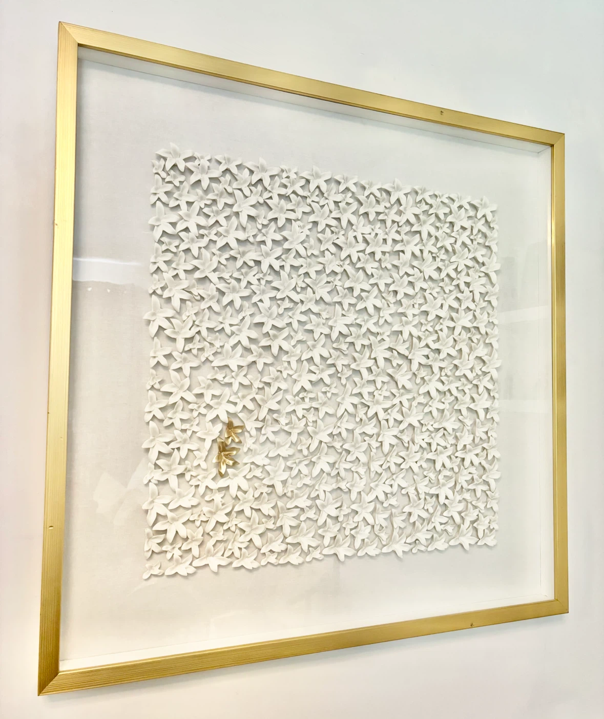 Framed White Floral Wall Art with Gold Accents