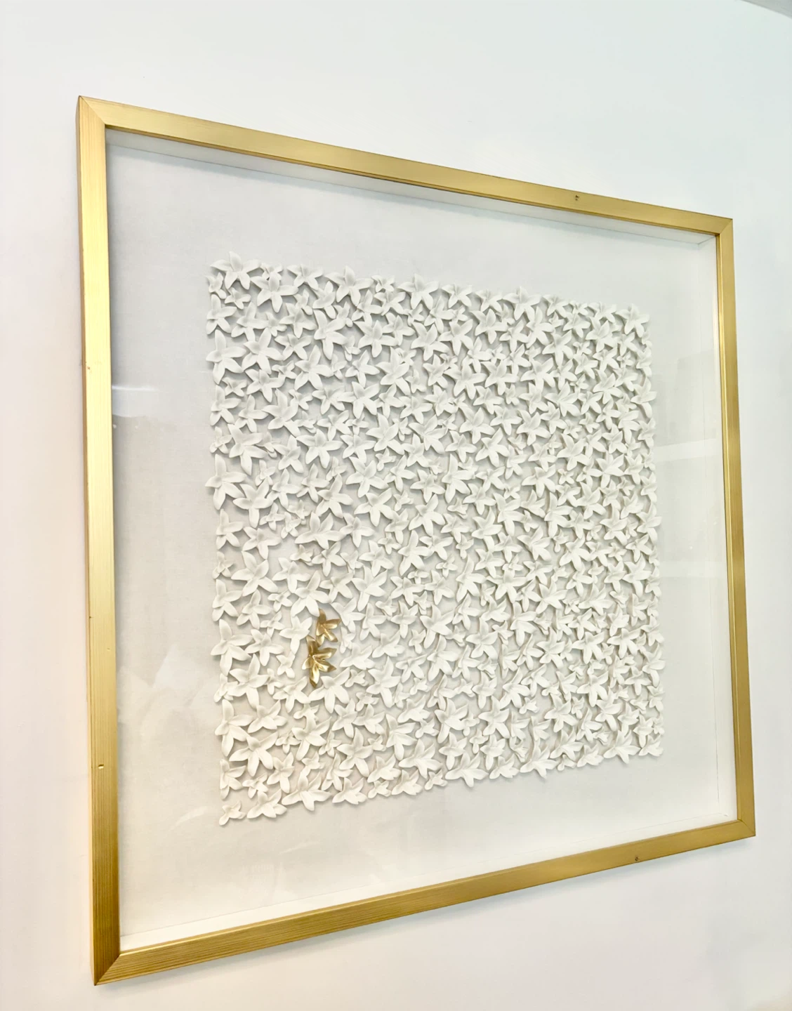 Framed White Floral Wall Art with Gold Accents - photo 3