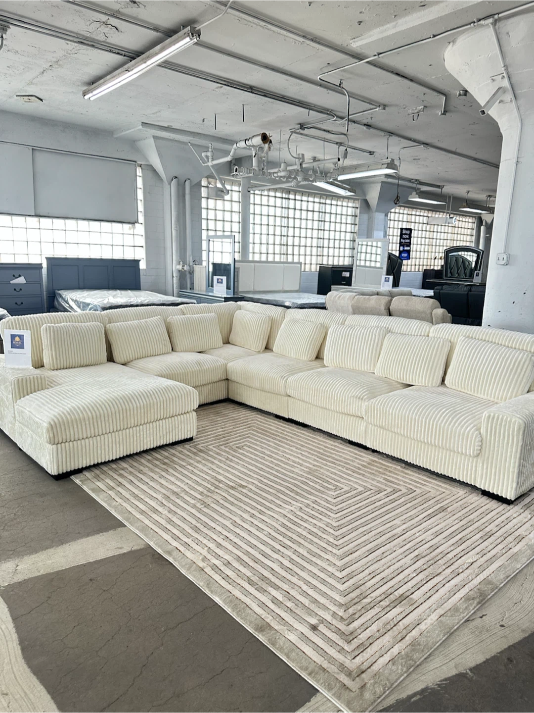Cream Corduroy Sectional Sofa