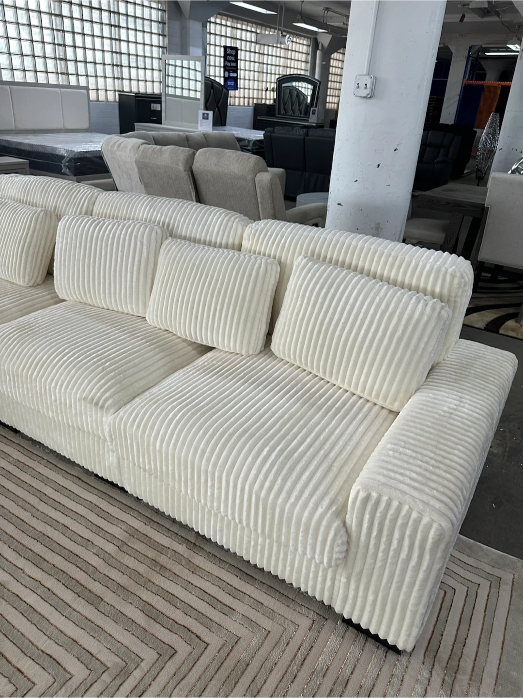 Cream Corduroy Sectional Sofa - photo 2