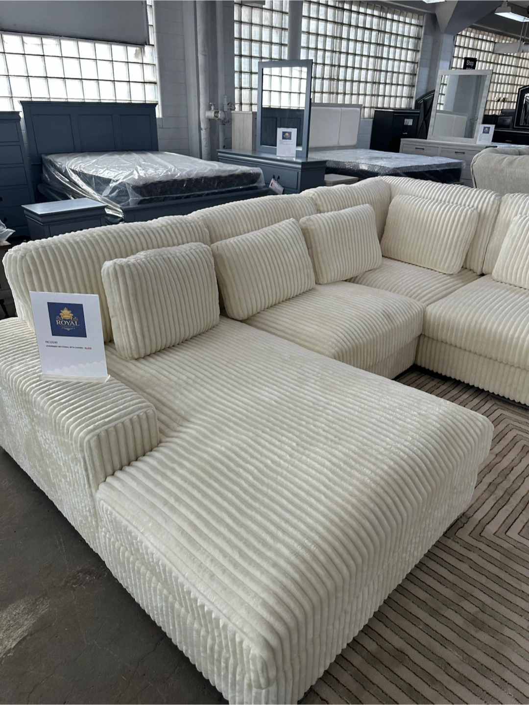 Cream Corduroy Sectional Sofa - photo 3