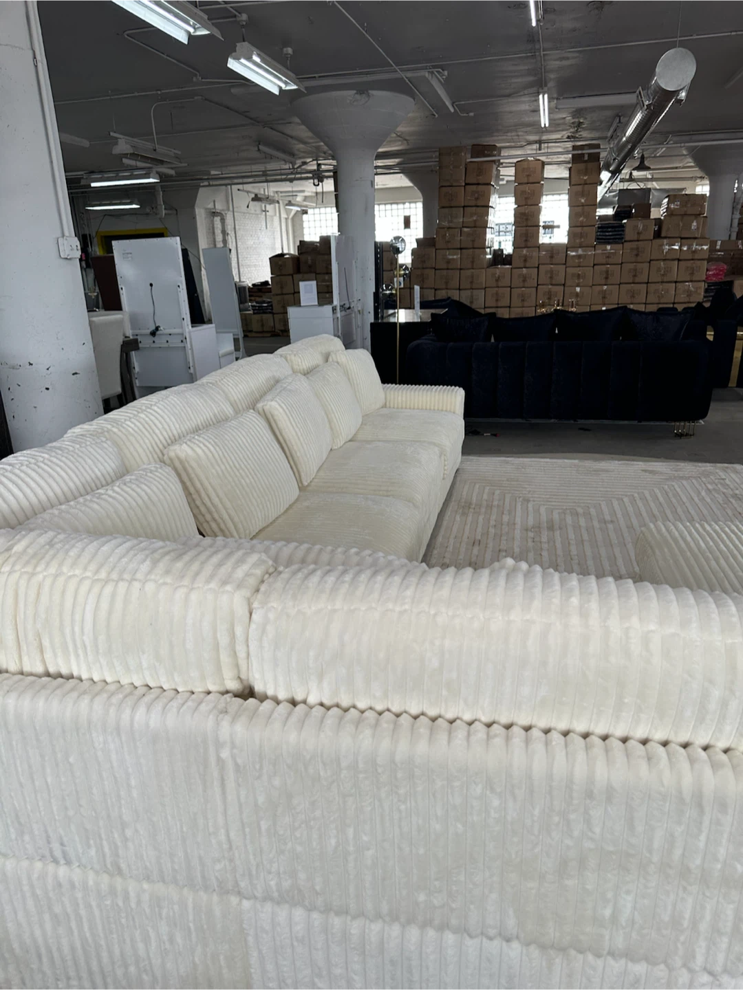 Cream Corduroy Sectional Sofa - photo 4