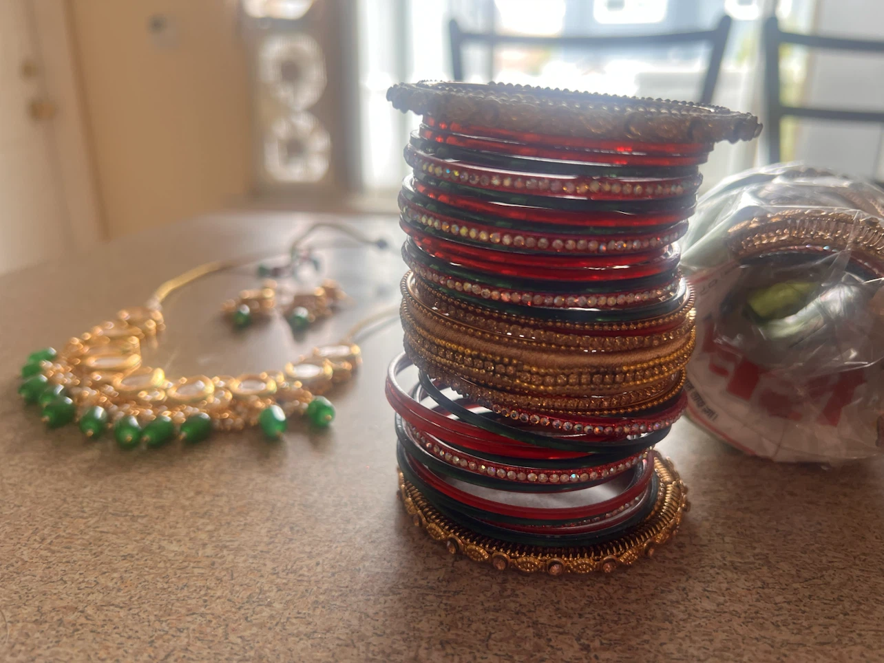 Red, Green, and Gold Bangle Set - photo 3