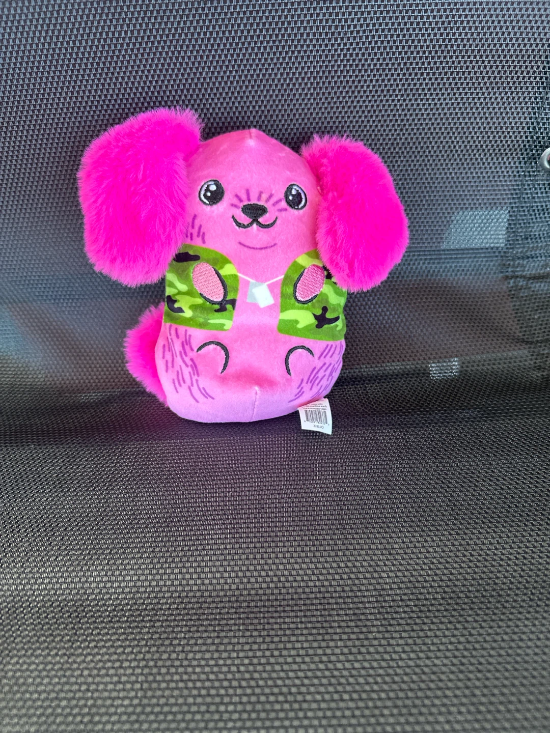 Pink Dog Plush Toy with Camo Vest