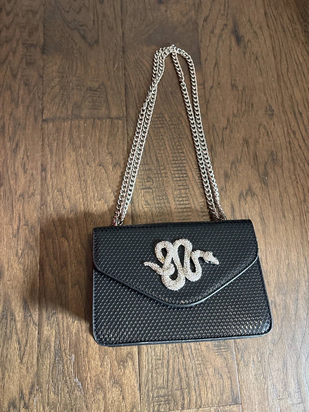 Black Snake Embellished Clutch Purse with Chain Strap