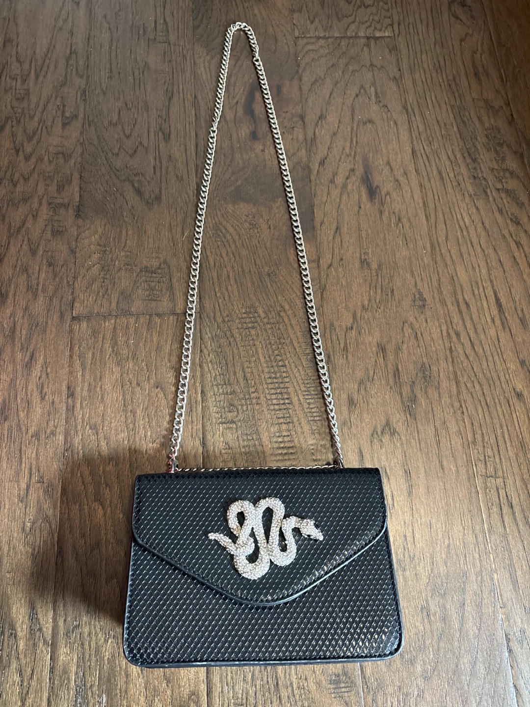 Black Snake Embellished Clutch Purse with Chain Strap - photo 2