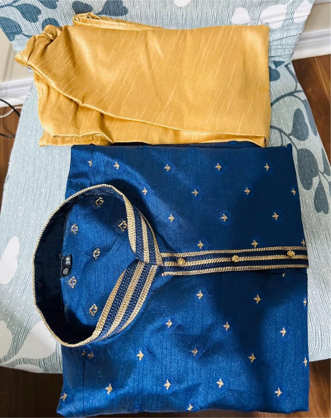 Men's Blue Kurta with Golden Pants - photo 2