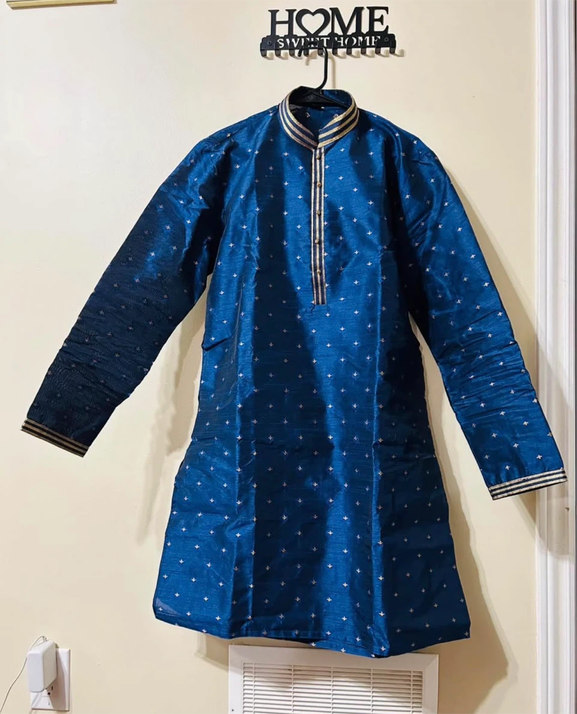 Men's Blue Kurta with Golden Pants - photo 4