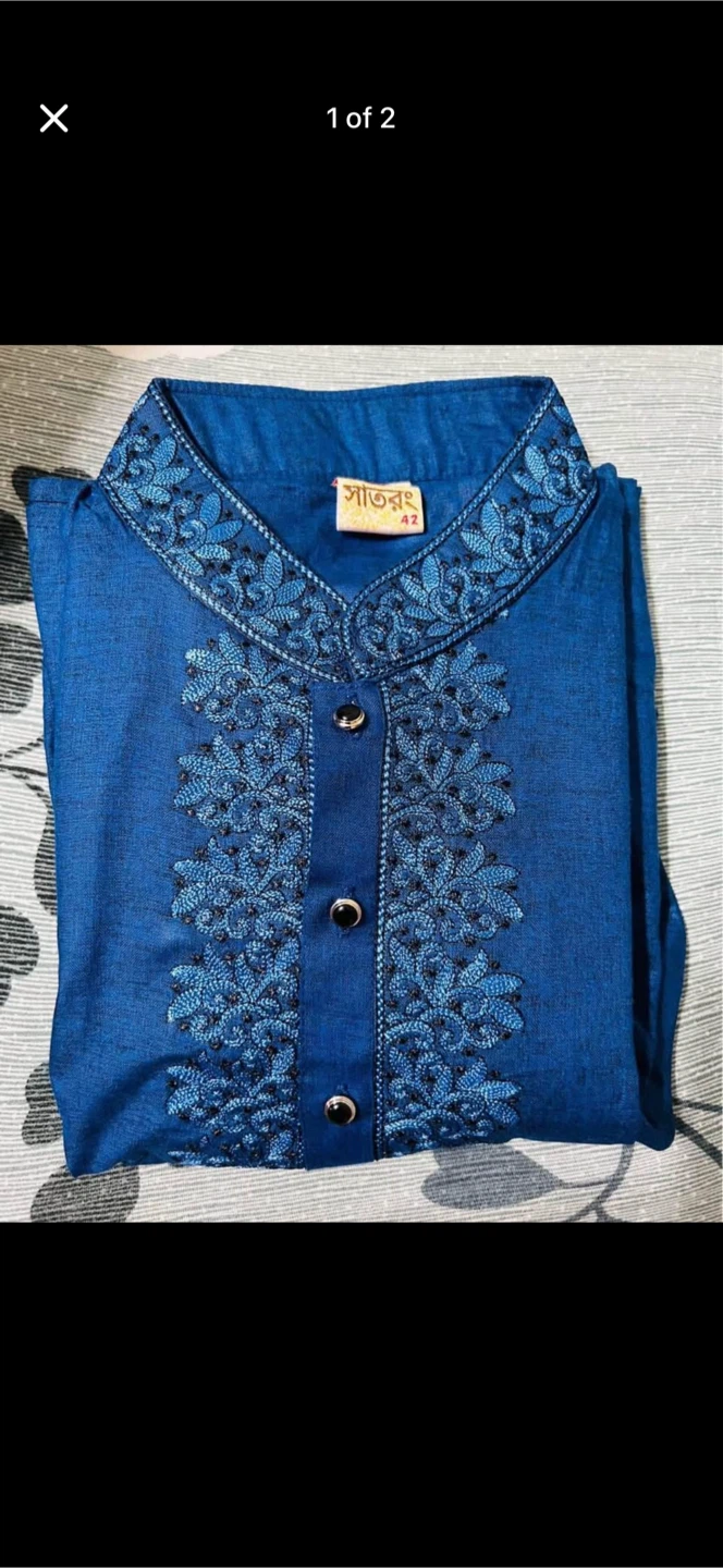 Men’s Blue Embroidered Kurta - photo 2