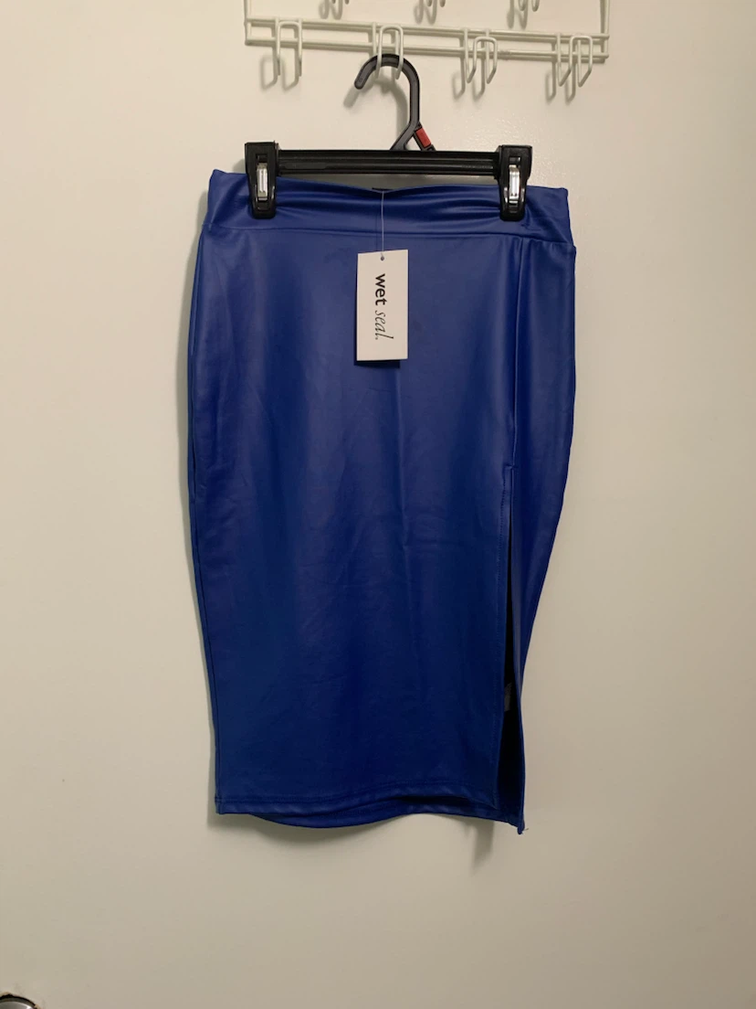 Wet Seal Blue Faux Leather Pencil Skirt