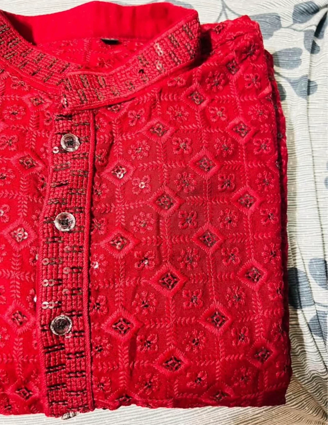 Men’s Red Kurta with Embellishments