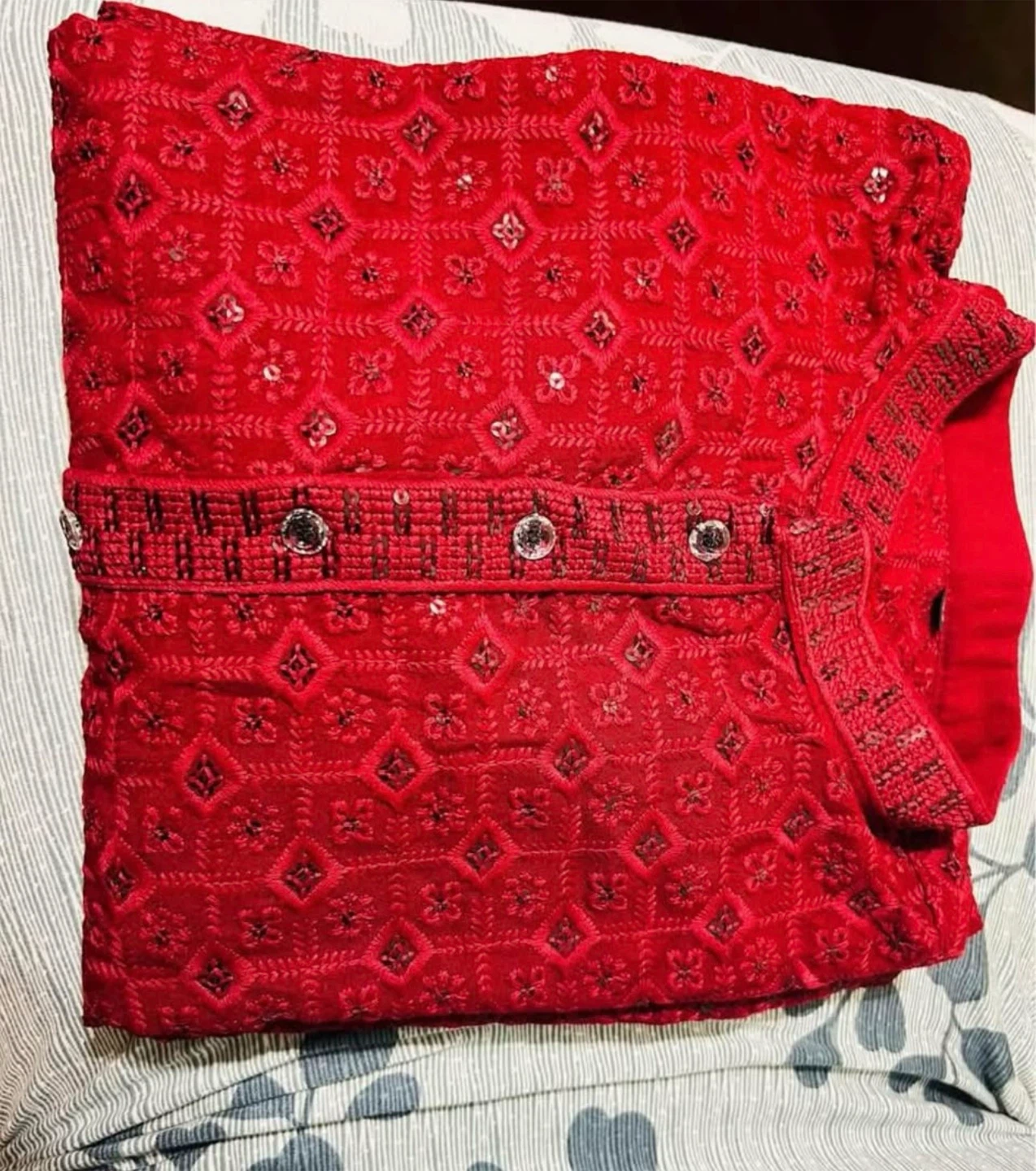 Men’s Red Kurta with Embellishments - photo 2