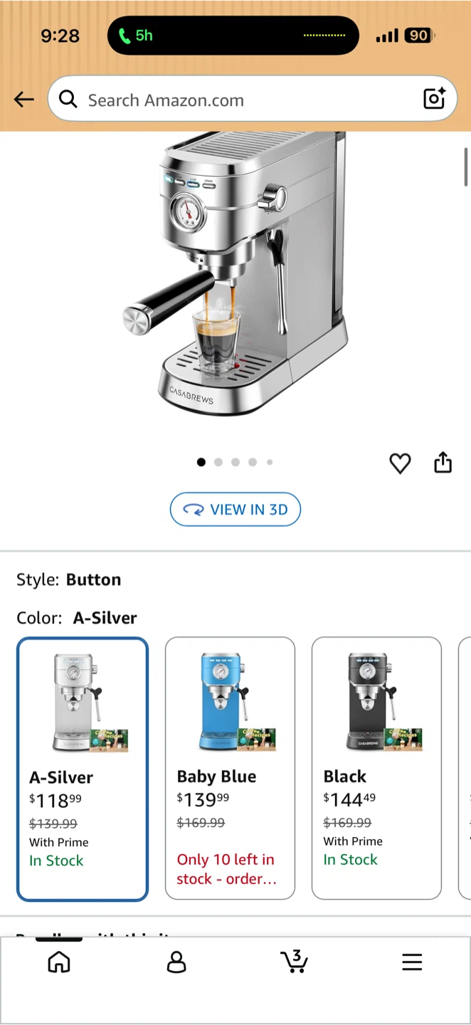 Casabrews 20Bar Espresso Coffee Machine - Silver