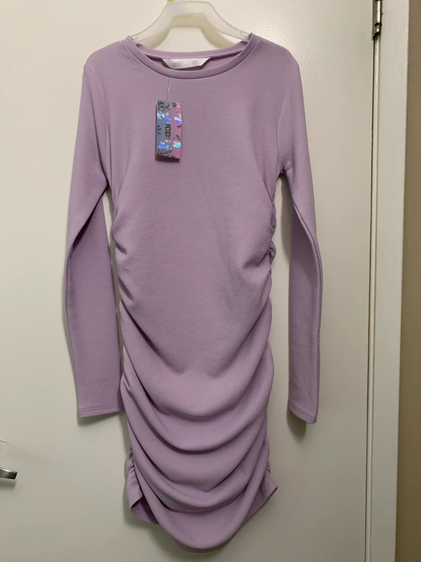 Mango Kids Ruched Long Sleeve Dress - Lilac