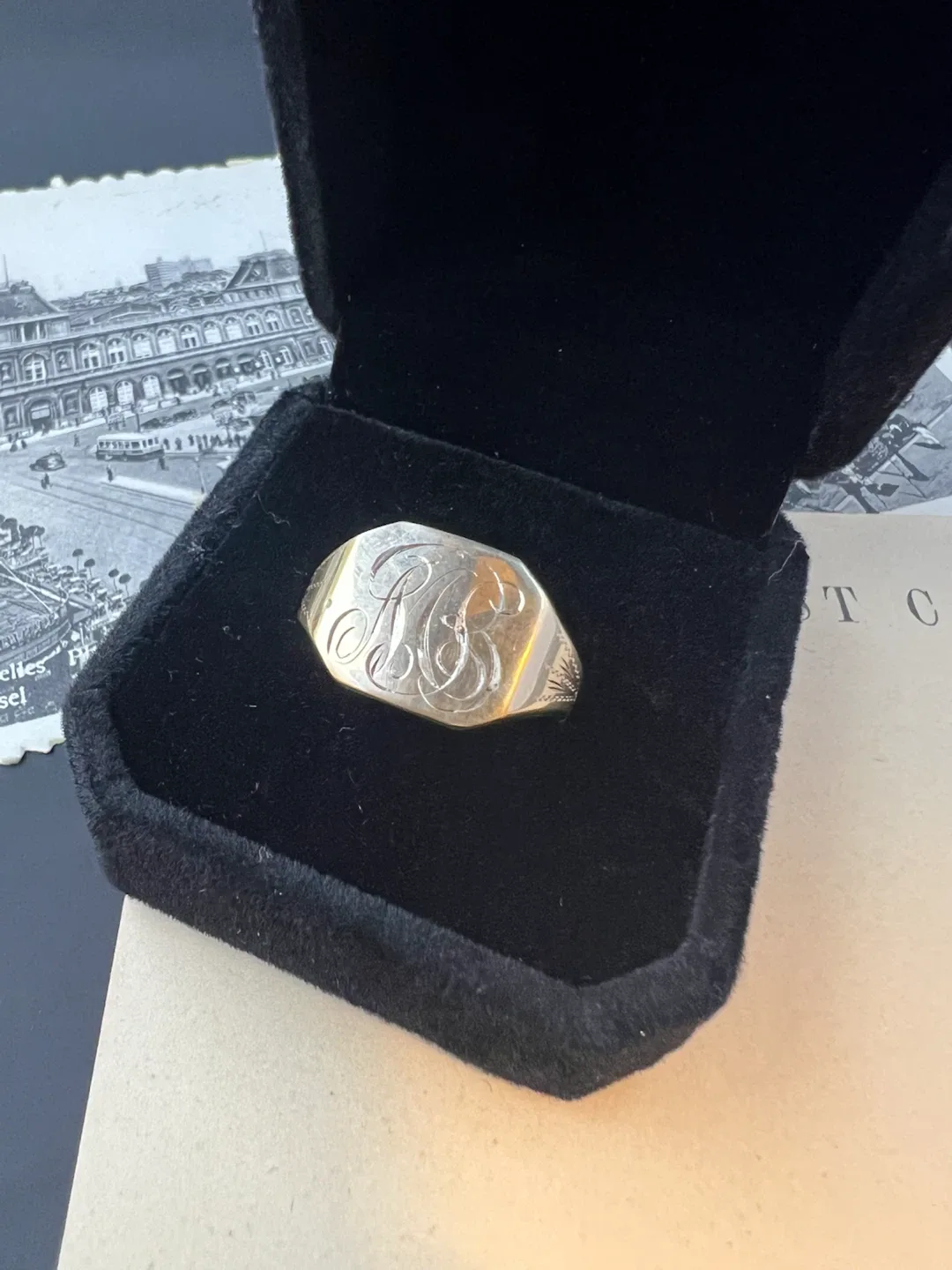 Vintage 10K Gold & Sterling Monogram Signet Ring