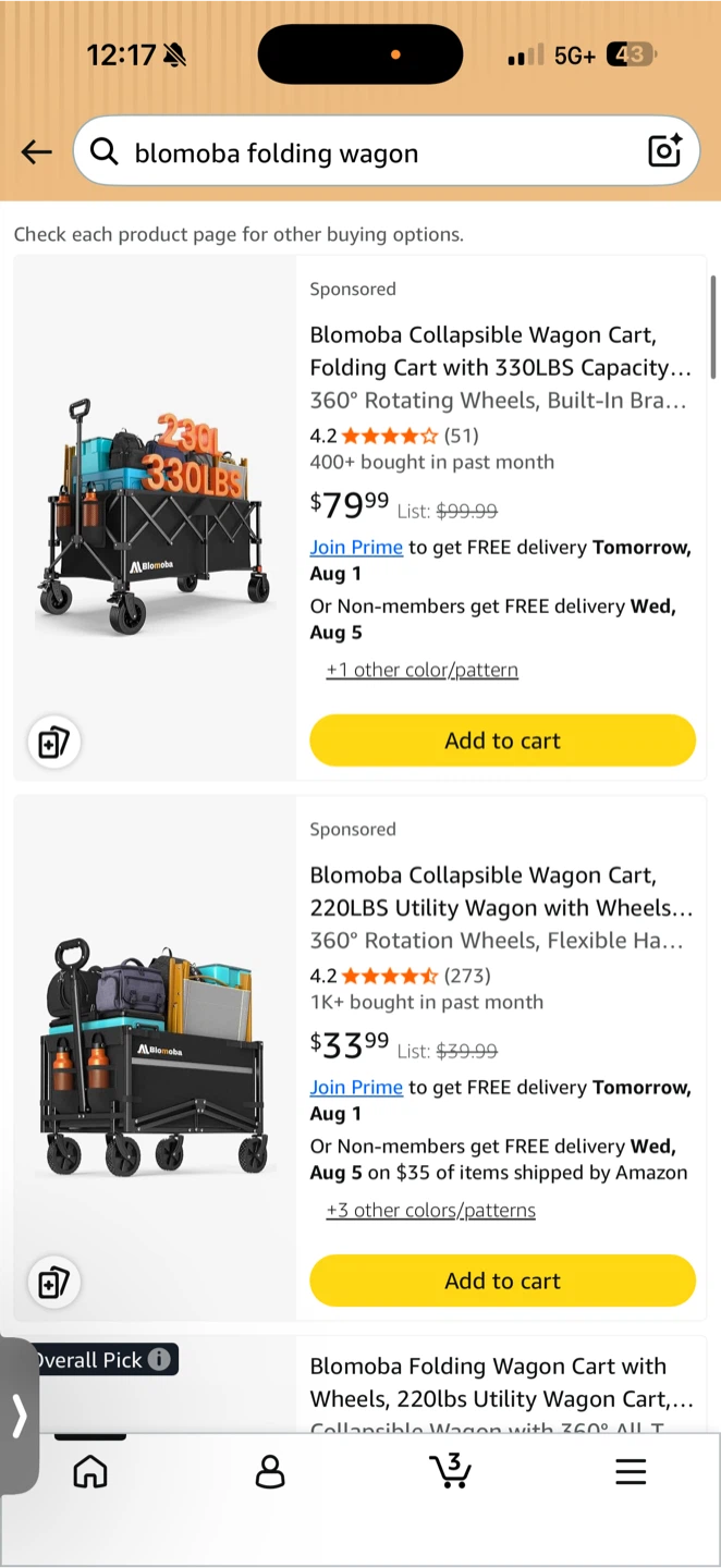 Blomoba Folding Wagon Cart 220LBS