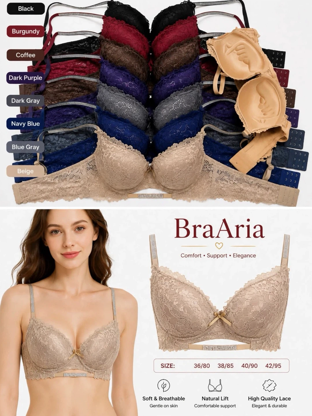 BraAria Lace Comfort Bra.   6035#B