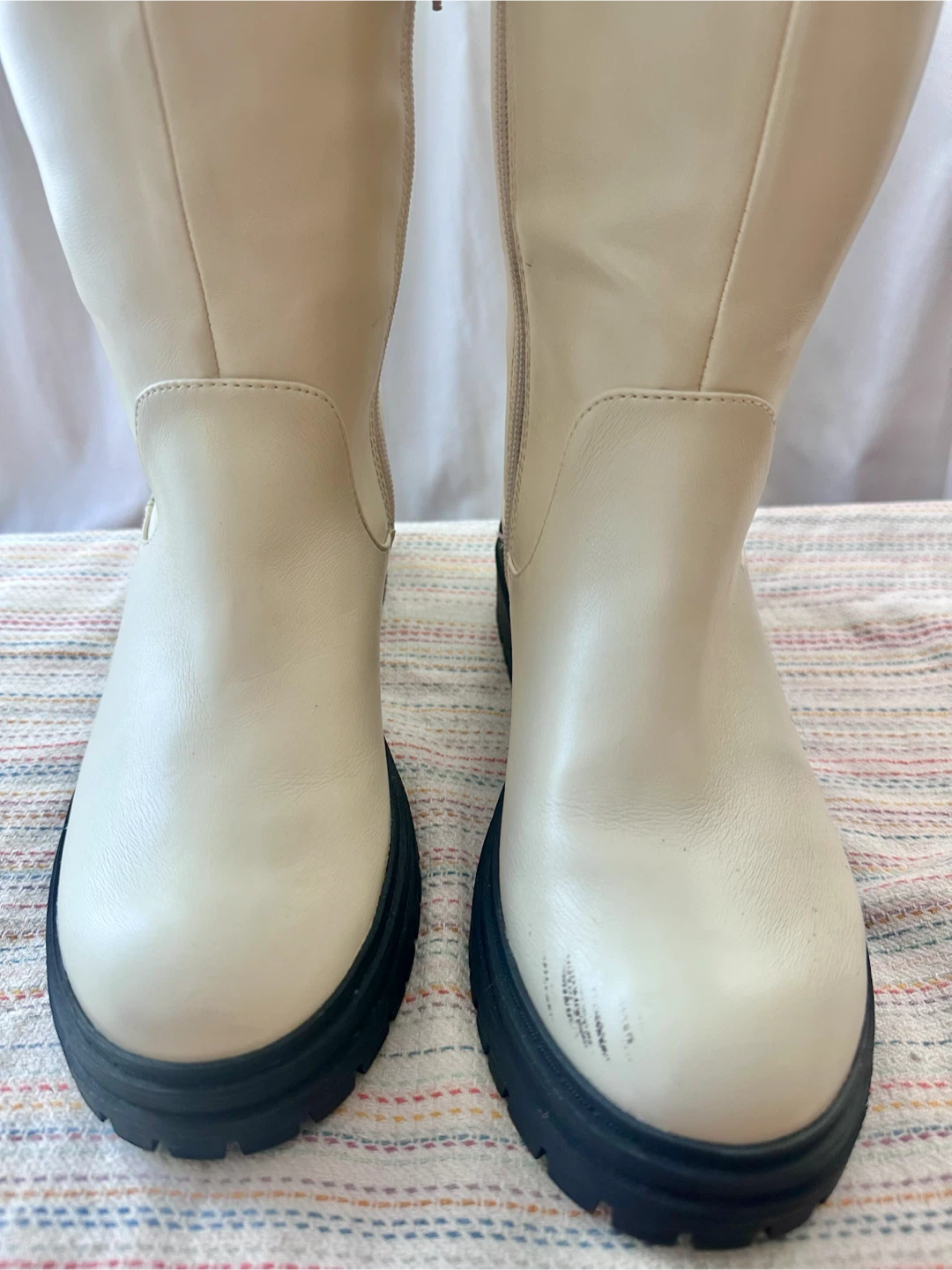 Felice Cream Knee-High Boots with Chunky Black Soles Size 8 - photo 2