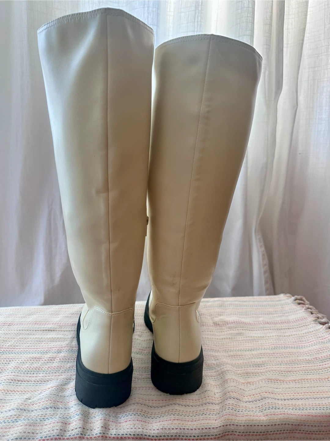 Felice Cream Knee-High Boots with Chunky Black Soles Size 8 - photo 5