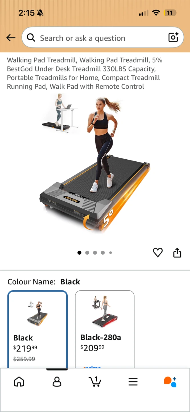 BESTGOD Walking Treadmill - Black - with handlebar - photo 2