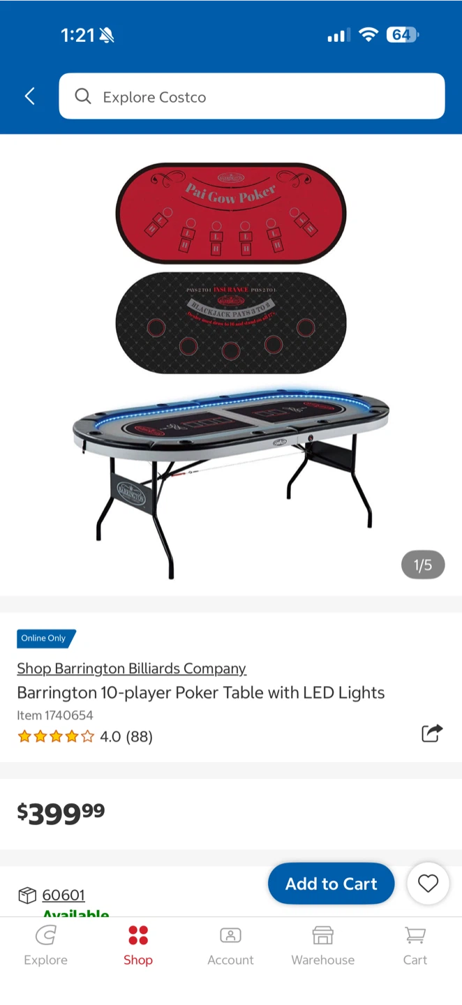 Barrington 10-player Poker Table with LED Lights