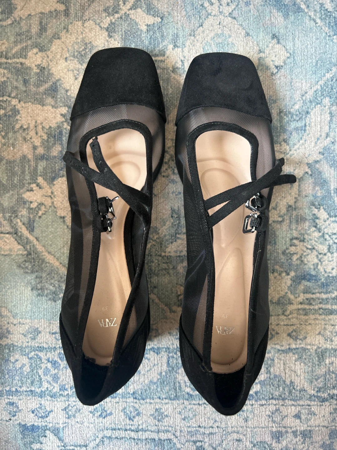 Black Mesh Block Heels - ZARA Size 39