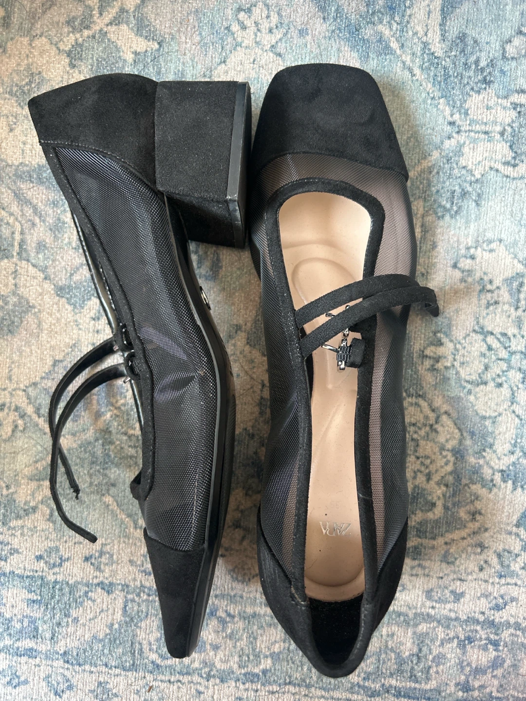 Black Mesh Block Heels - ZARA Size 39 - photo 4