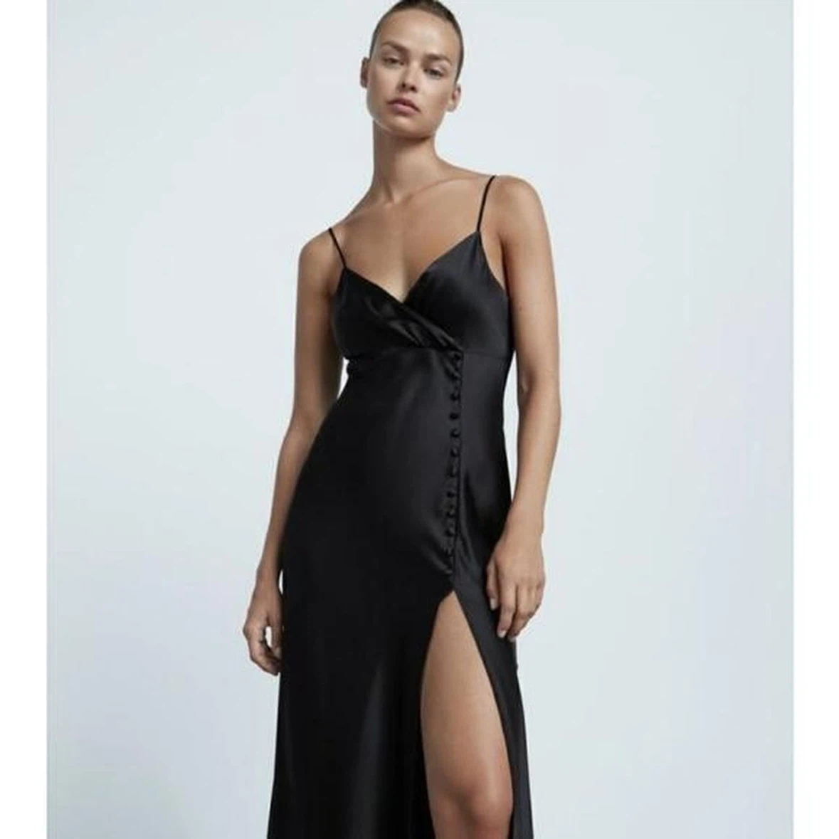 Black Satin Midi Dress Zara XS - photo 2