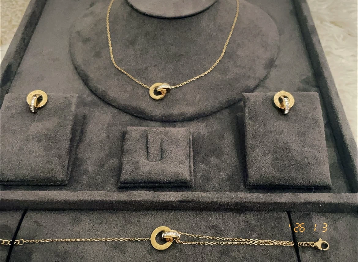 Gold Tone Interlocking Circle Necklace with Roman Numerals - photo 3