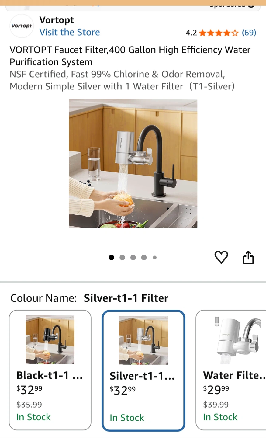 Vortopt T1 Faucet Filtration System - Silver