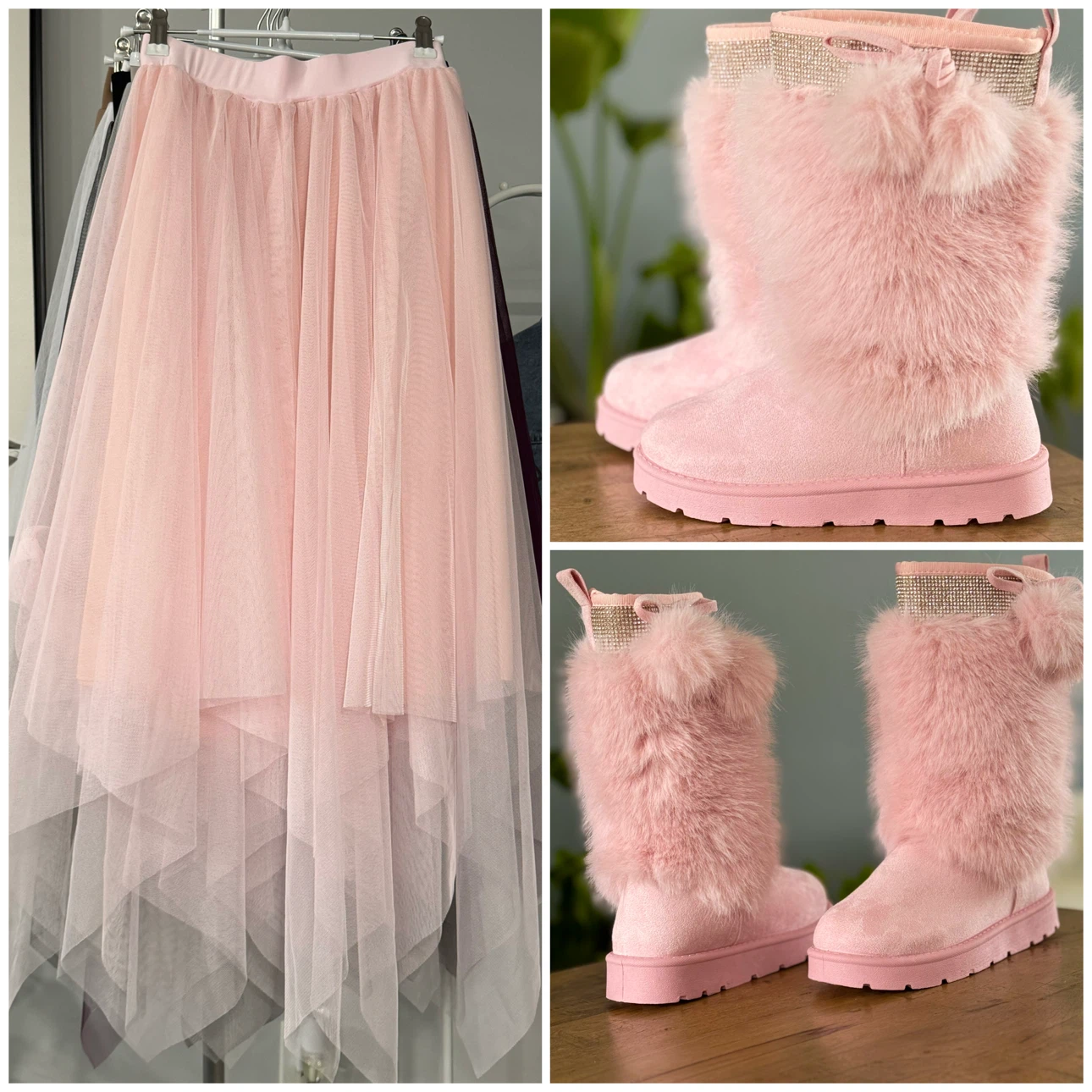 Pink Faux Fur Boots + skirt