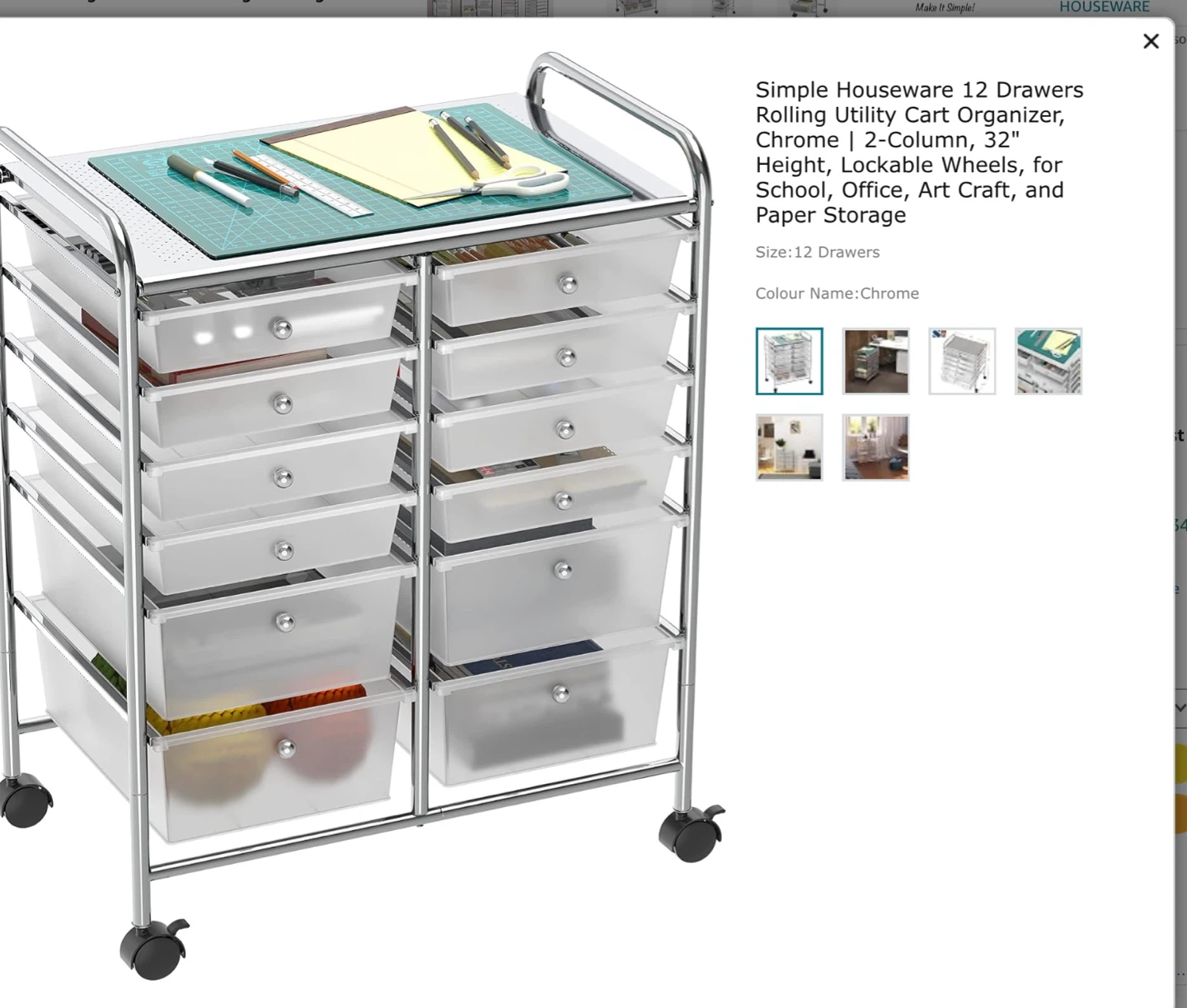 Simple Houseware 12 Drawer Rolling Utility Cart Organizer