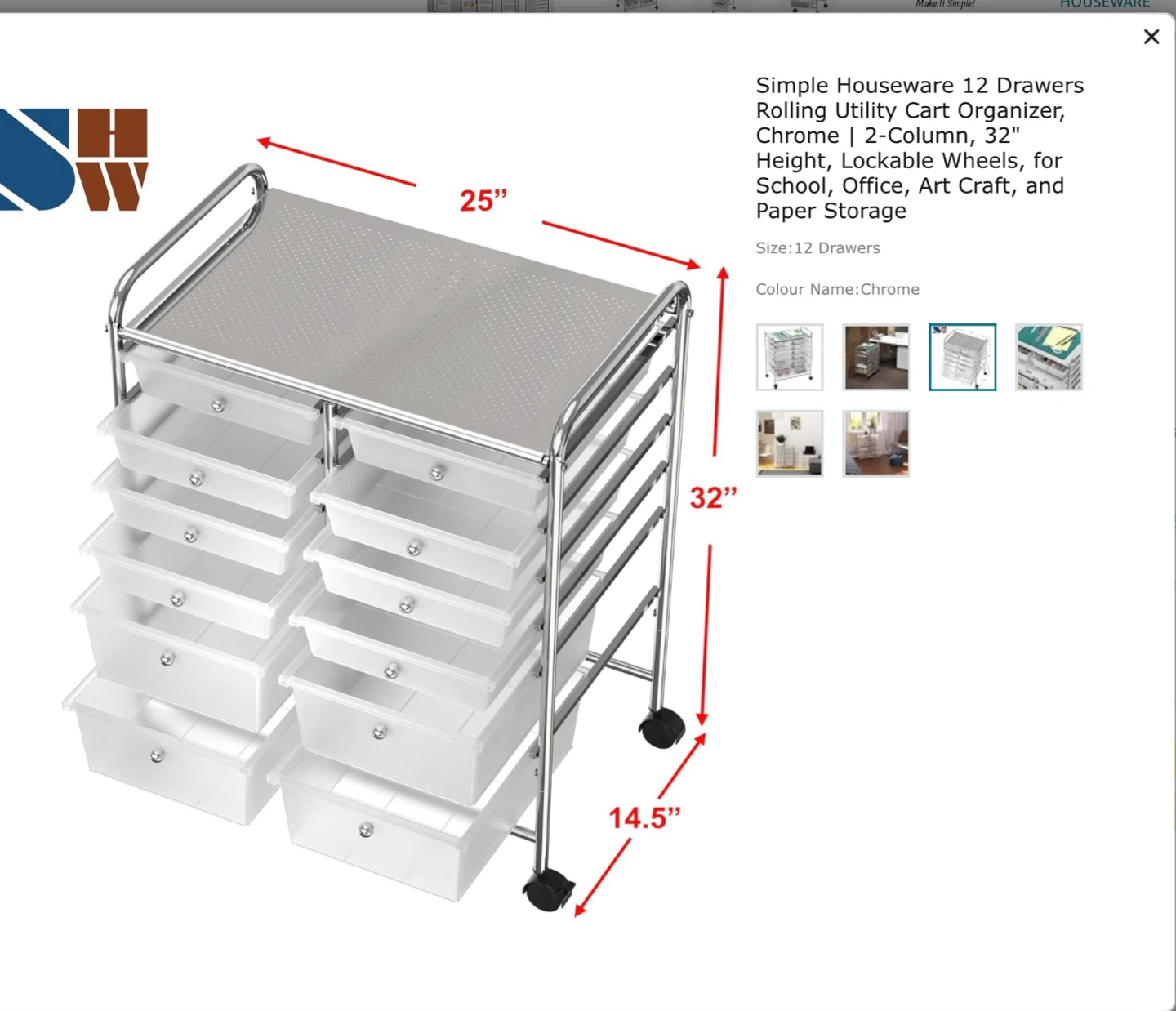 Simple Houseware 12 Drawer Rolling Utility Cart Organizer - photo 2